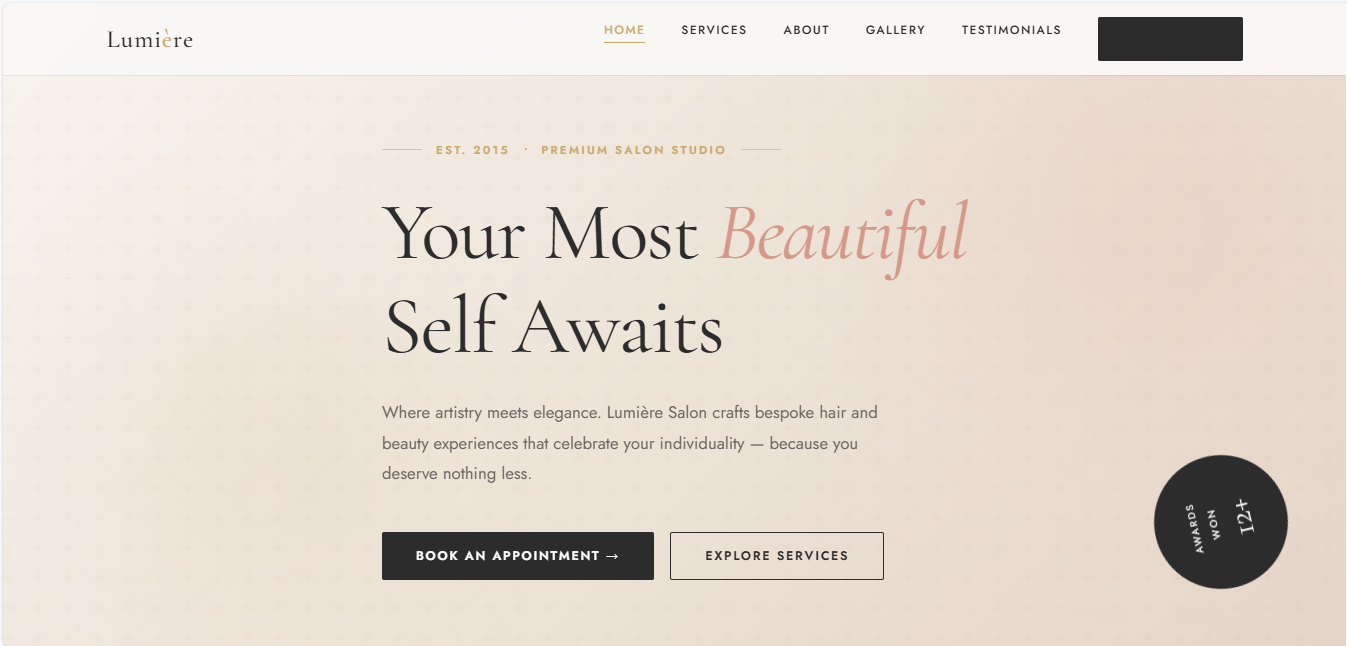 Lumière Salon website design - Fashion-forward hair styling and beauty services